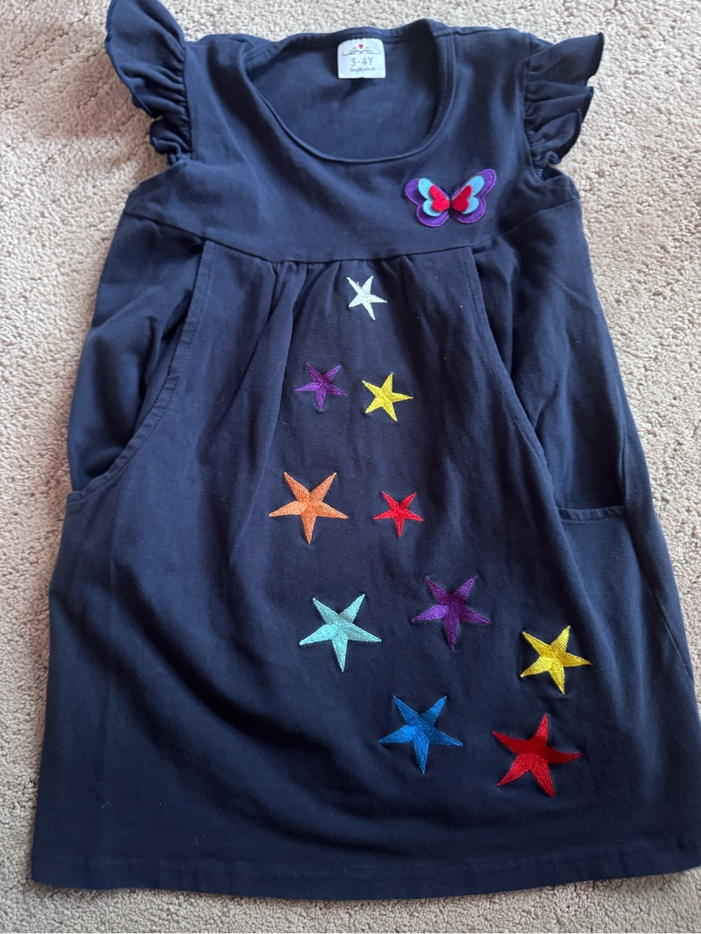 Girls Navy Star & Butterfly Embroidered Dress